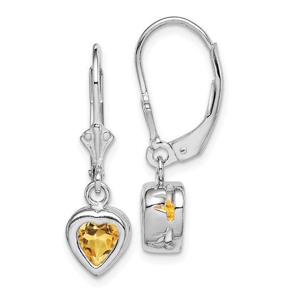 925 Sterling Silver 6mm Heart Citrine Leverback Earrings 25 x 7 mm - Picture 1 of 4